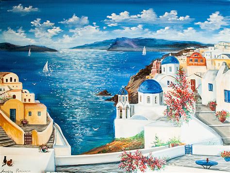 Santorini Greece Original Landscape Canvas Art Seascape Painting Greek