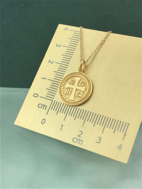 Solid Gold 14k Pendant With Cross Ic Xc Nika 16cm Diameter Etsy