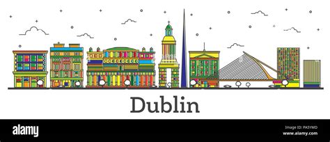 Outline Dublin Ireland City Skyline With Color Buildings Isolated On