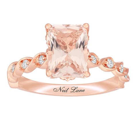 Neil Lane Morganite Engagement Ring 1 3 Ct Tw Diamonds 14k Rose Gold Kay