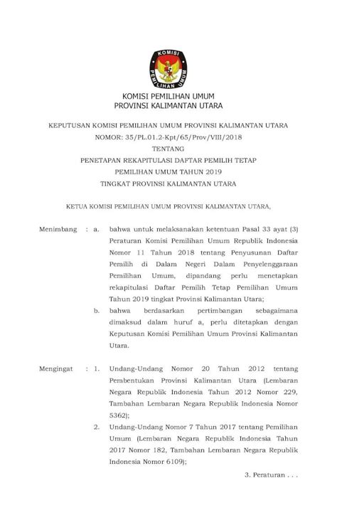 Pdf Komisi Pemilihan Umum Provinsi Kalimantan Utara Kpu