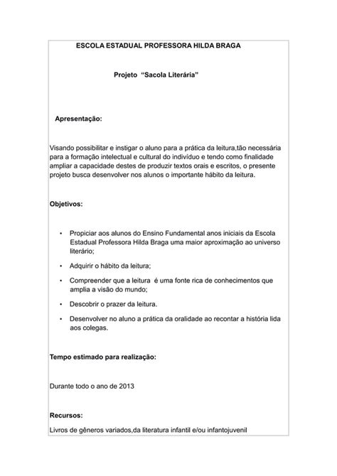 Projeto Sacola Liter Ria Pdf