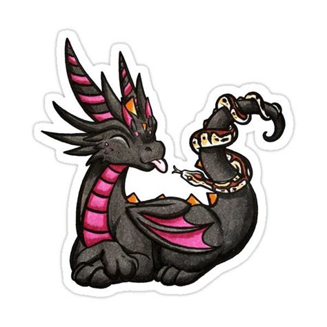 Dragon With Python Sticker By Rebecca Golins Cute Dragon Drawing