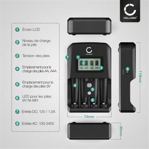 CELLONIC Chargeur De Piles AA AAA 9V Avec 4 Slots Chargeur AAA AA Avec