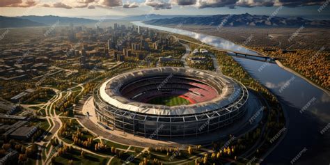 Drone Photograph Of A Football Stadium A Drone Photograph Premium Ai