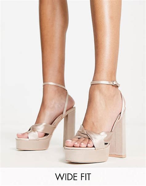 Be Mine Wide Fit Margot Platform Heeled Sandals In Blush Satin Asos