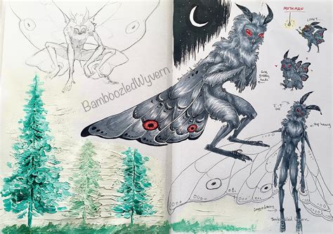 Mothman Sketchbook Spread By Bamboozledwyvern On Deviantart