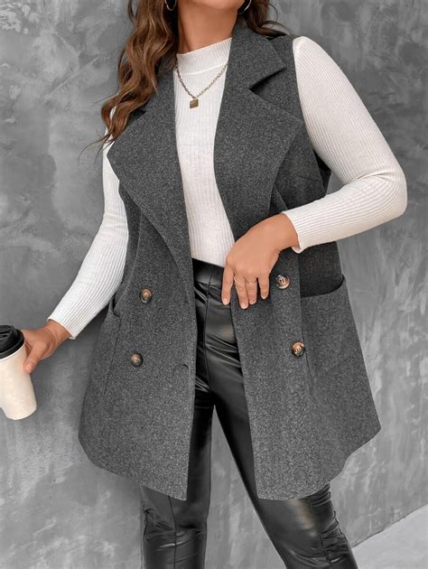 Shein Privé Plus Lapel Neck Double Breasted Vest Overcoat Shein Usa