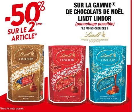 Promo 50 sur le 2ème article sur la gamme de chocolats de noël lindt