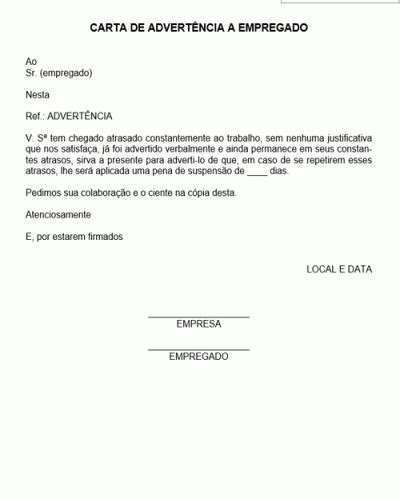 Refer Ncia De Carta De Advert Ncia A Empregado Em Face De Atrasos No