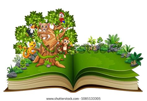 Libro Abierto Con Animales Dibujos Animados Vector De Stock Libre De