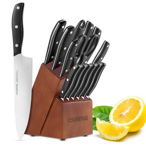 Esonmus Knife Block Knife Set With Stainless Steel Blade And Ergonomic