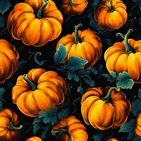 Premium Ai Image Seamless Pattern Of Orange Pumpkins On Black Background