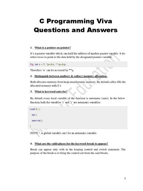 C Programming Viva Questions And Answers 1 What Is A Pointer On