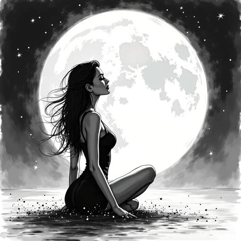 Woman Under The Moonlight Sketch Stable Diffusion Online