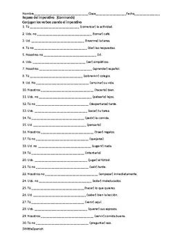 Informal Formal And Nosotros Commands Worksheet By Swittie Spanish