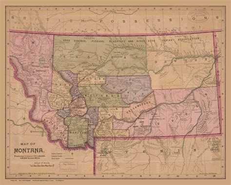 Montana 1890 Old State Map Reprint Old Maps