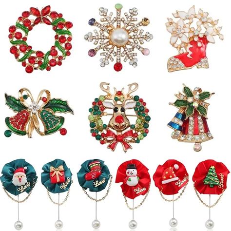 Christmas Brooch Pins Rhinestone Enamel Christmas Tree Bell Santa Claus