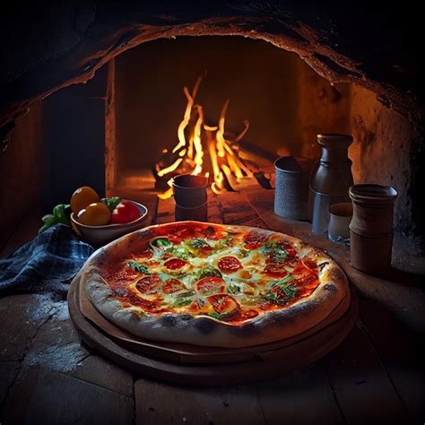 Pizza italiana gourmet à moda napolitana sobre tábua de madeira