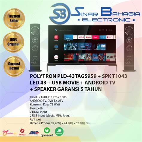 Jual POLYTRON PLD 43TAG5959 SPK T1043 LED 43 USB MOVIE ANDROID TV