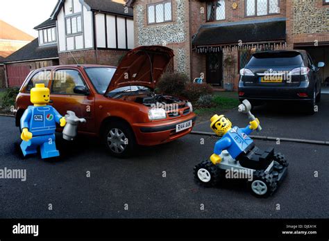 Lego Men Mechanics Fixing Car Stock Photo Alamy