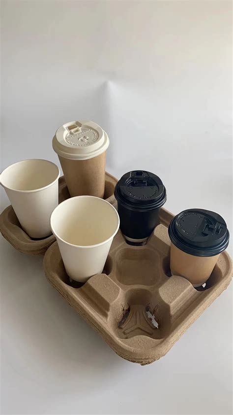 4 Pack Pulp Biodegradable Drink Coffee Paper Cup Carrier Holder Tray