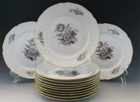 Rosenthal Grey Rose Sanssouci Porcelain Set Of Salad Plates Gilt