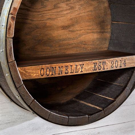 Personalized Reclaimed Whiskey Barrel Bar Shelf Wine Enthusiast