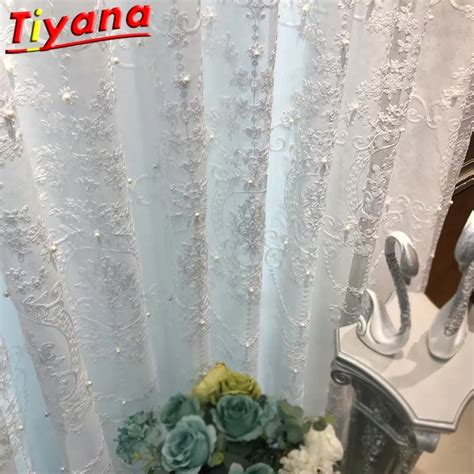 Cortinas Blancas Con Perlas Bordadas Geom Tricas Elegantes N Rdicas Tul