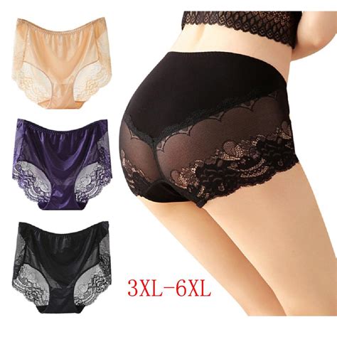 Buy 3xl 6xl Fashion Womens Plus Size Briefs Soft Lace Hollow Out Panties High Waist Underwear