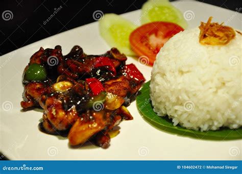 Nasi Ayam Lada Hitam stock photo. Image of lada, nasi - 104602472