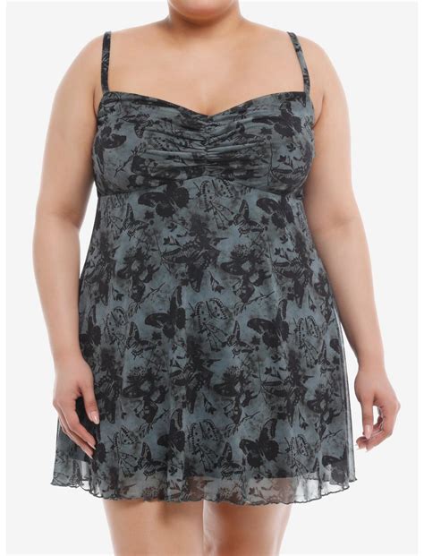 Cosmic Aura Dark Butterfly Floral Mesh Cami Dress Plus Size Hot Topic