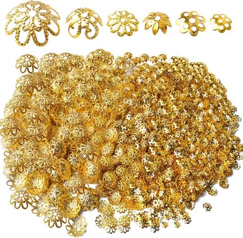 Amazon Pcs Mm Gold Tone Flower Bead Caps Hollow Flower Bead