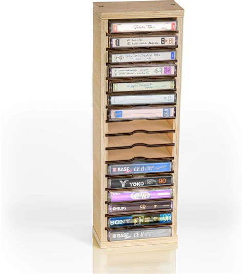 Tunephonik Wooden 16 Slot Cassette Tape Storage Case Organizer Easy To Assemble