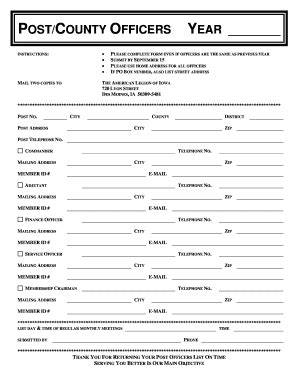 Fillable Online Ialegion Post County Officer Reporting Form PDF The