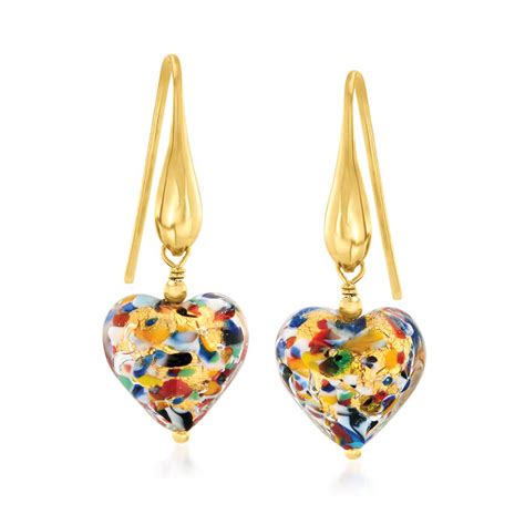 Italian Murano Glass Multicolored Heart Drop Earrings In 18kt Gold Over Sterling Ross Simons