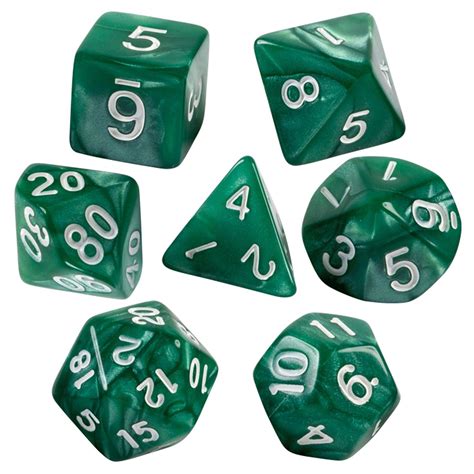 Green Marbled Dice 7 Piece Set With Bag Easy Roller Dice Company