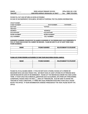 Fillable Online Emergency Form Byrd Avenue Fax Email Print PdfFiller