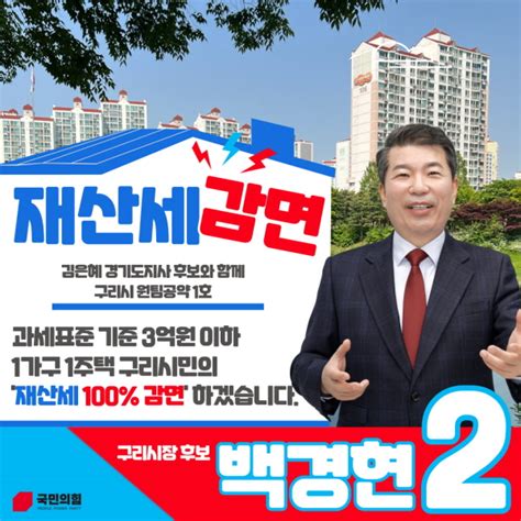 백경현 구리시장후보 1주택 재산세 100 감면 추진