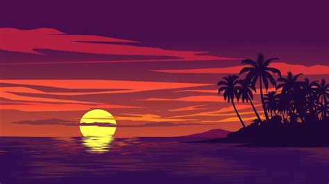 Premium Vector Vector Tropical Beach Sunset Landscape With Colorful