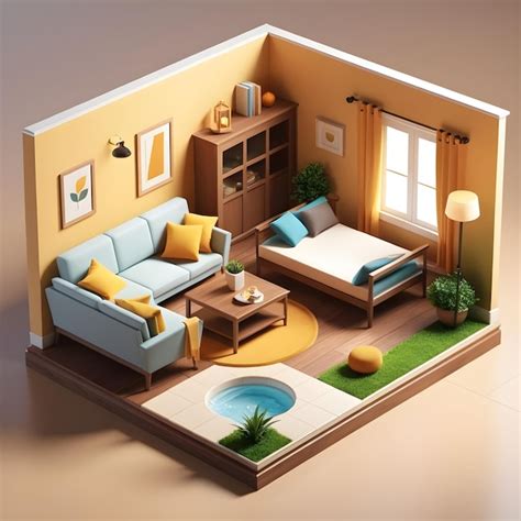 Premium Photo Interior Of The Living Room In Isometric View D Render