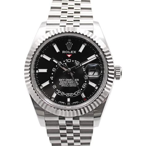 Rolex Sky Dweller Black Dial Fluted Bezel Stainless Steel Jubilee