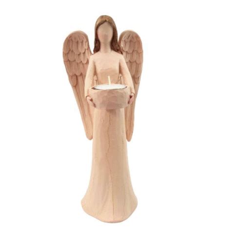 Enfeite Anjo Castiçal Vela Decoração 29cm Nude Moderno MadeiraMadeira
