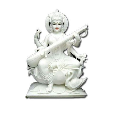 Painted Hindu White Marble Saraswati Statue For Worship Size Inch