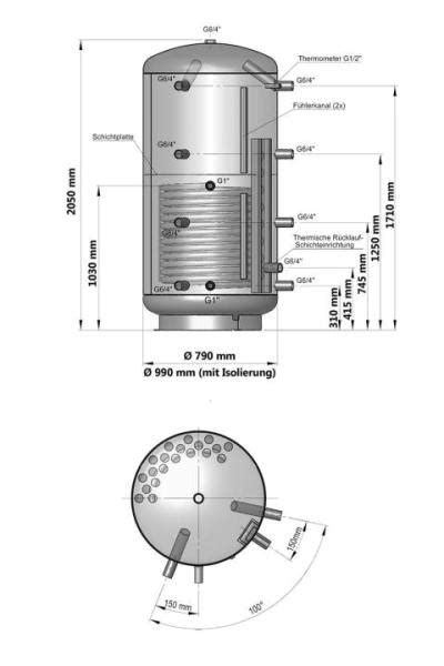 Schicht Pufferspeicher Pzr L Mit Einem Rohrregister Und Mm