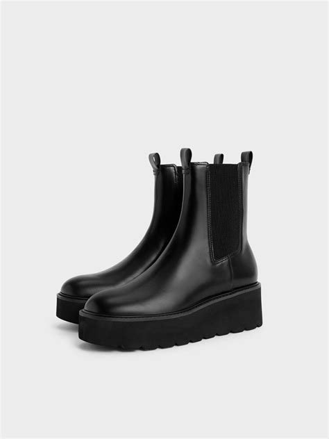 Black Double Tab Platform Chelsea Boots Charles And Keith Us