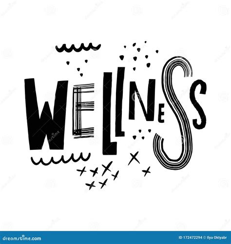 Wellness Word Lettering Black Ink Vector Illustration Isolated On