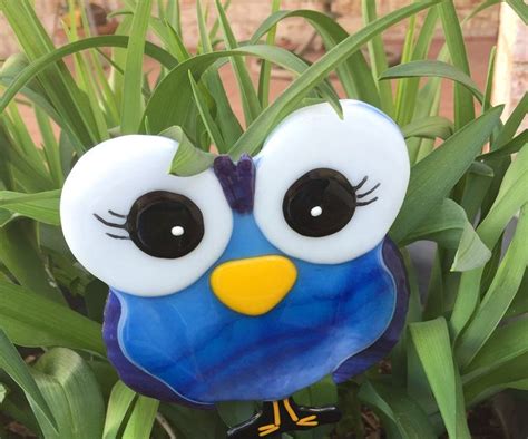 Fused Glass Owl Plant Or Garden Stake Potted Plant Stake Etsy