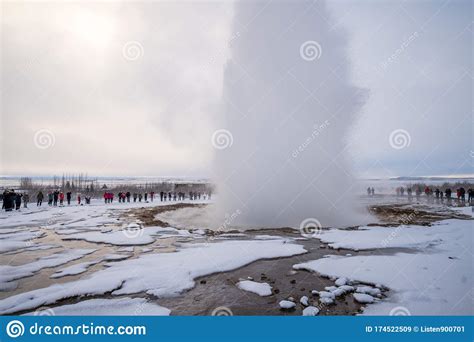 The Geysir Spring in Iceland in Winter Stock Image - Image of nature ...