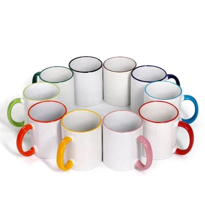 Taza De Cer Mica En Blanco Con Mango De Color Para Sublimaci N